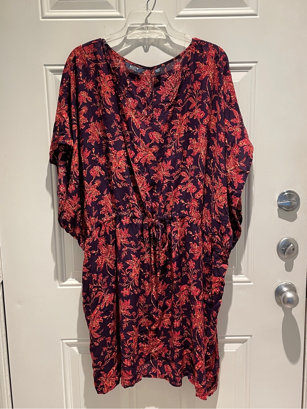 Lands' End Purple Red Floral Short Sleeve Gathered Waist Dress Size XL - XXL